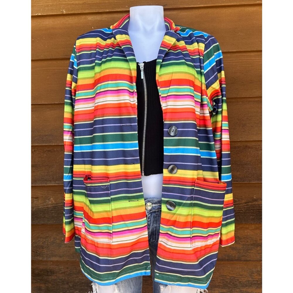 Miss Look Colorful Striped Lightweight Spring Rainbow Blazer Size 2XL